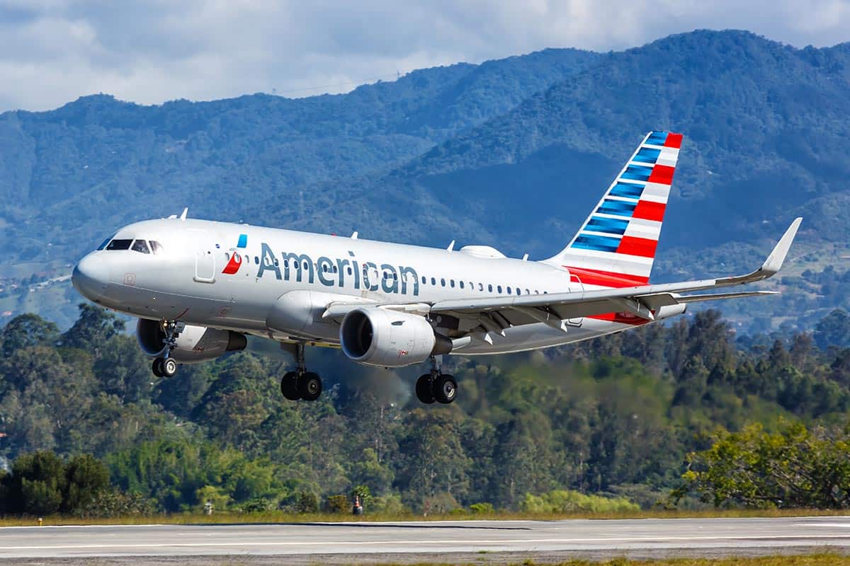 American airlines airbus A319 airplane at Medellin airport