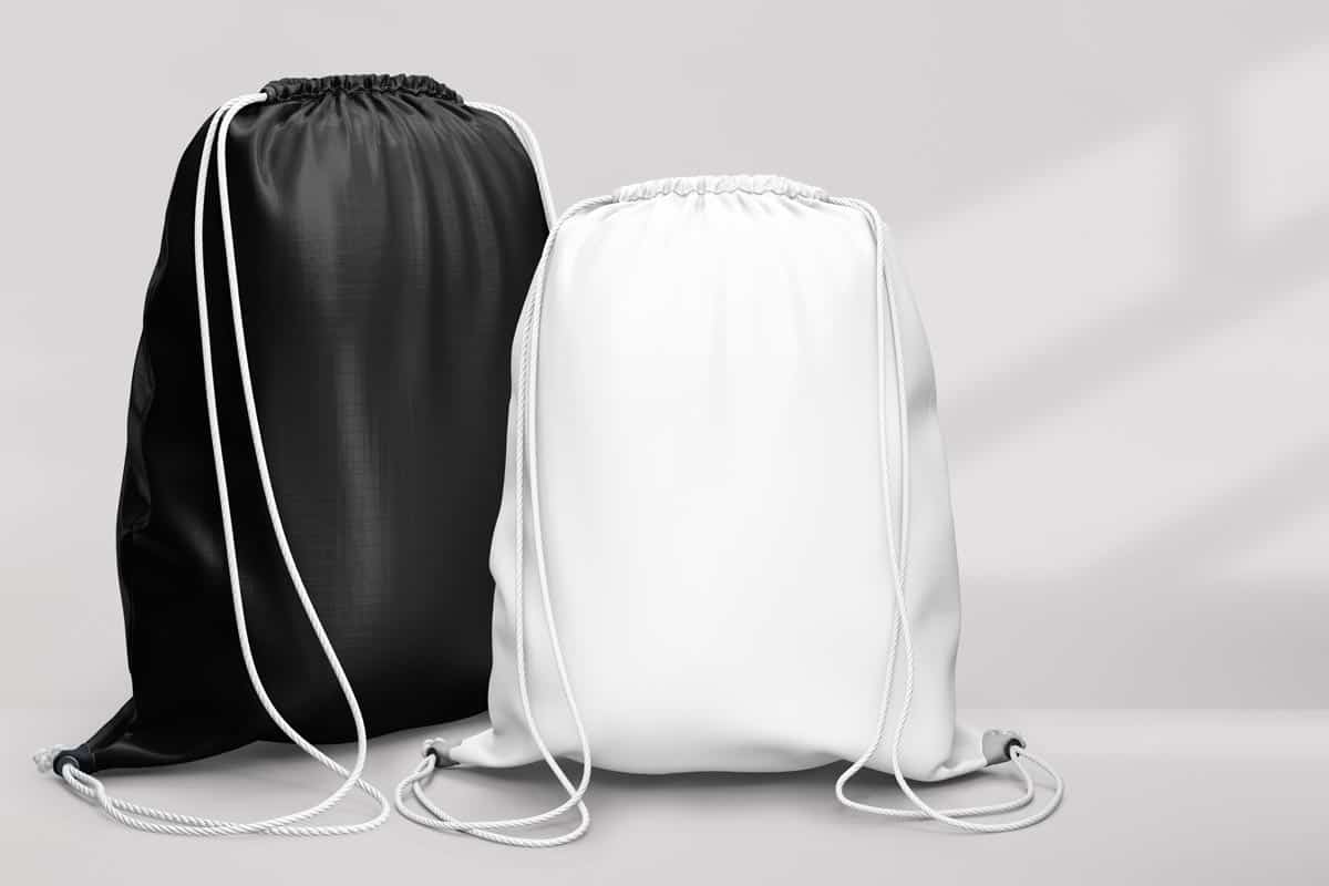 Black and white drawstring pouch