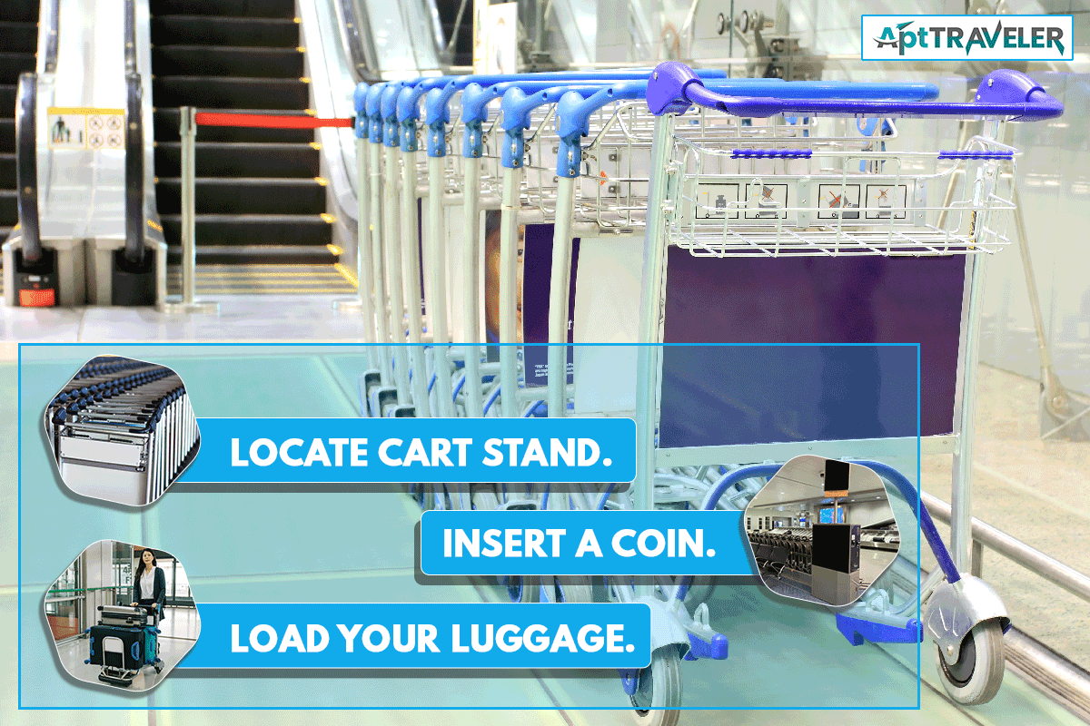 A row of luggage carts at modern airport, How To Get A Luggage Cart At The Airport