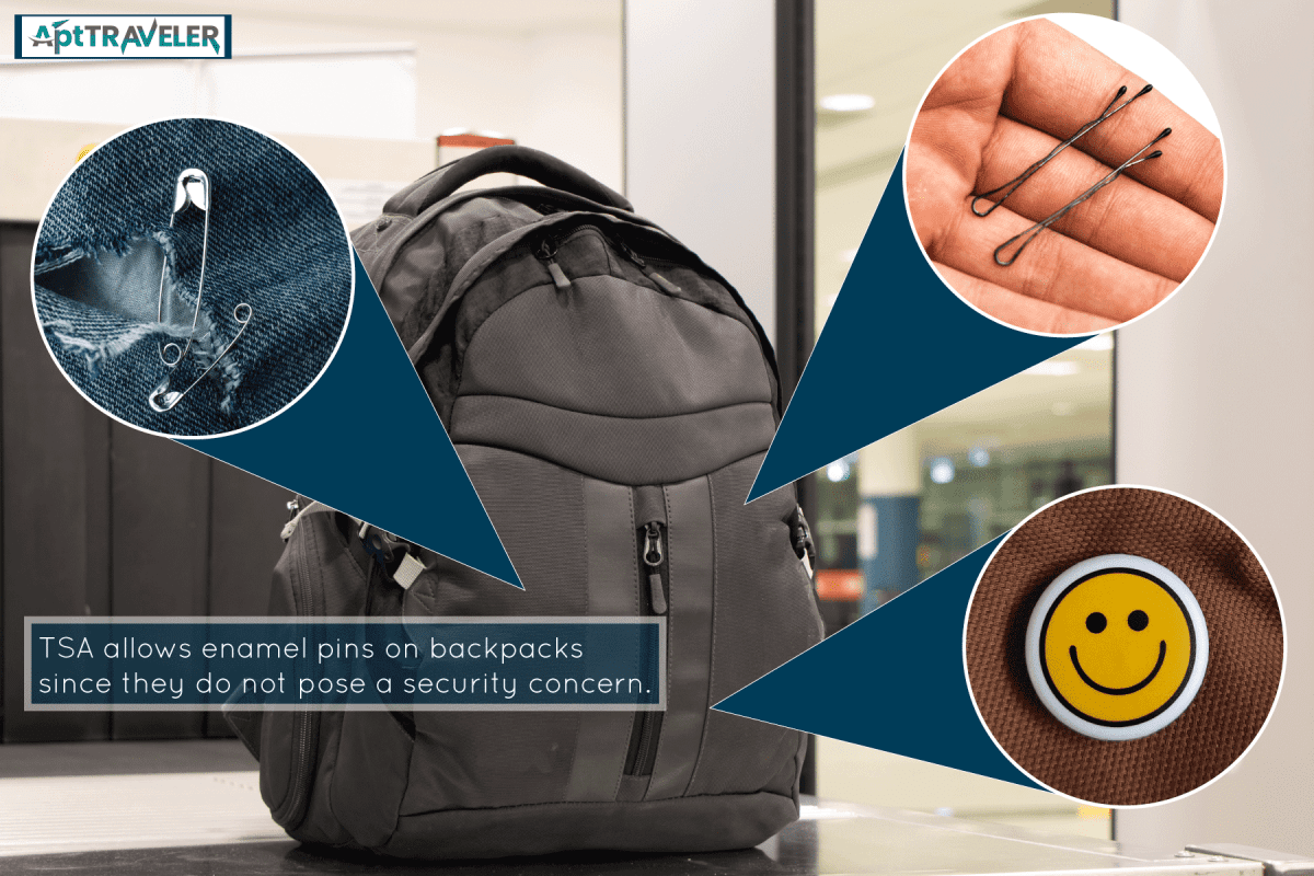 black backpack, inspection, hand carry, airport terminal, Can You Travel With Pins On Your Backpack? 
