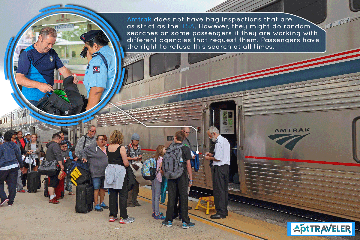 Passengers are waiting to present their tickets for boarding the amtrak train, Does Amtrak Search Carry-On Bags?