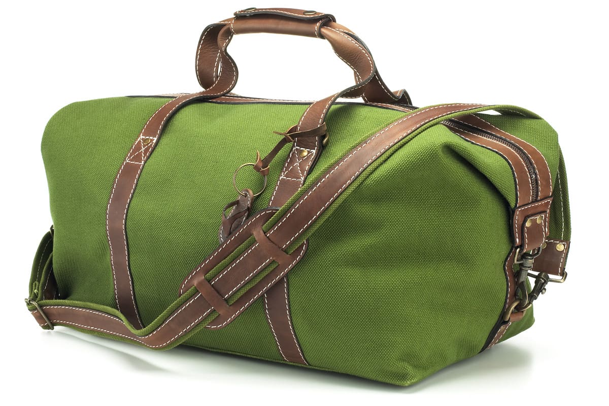 Green Canvas and Leather Duffel Bag