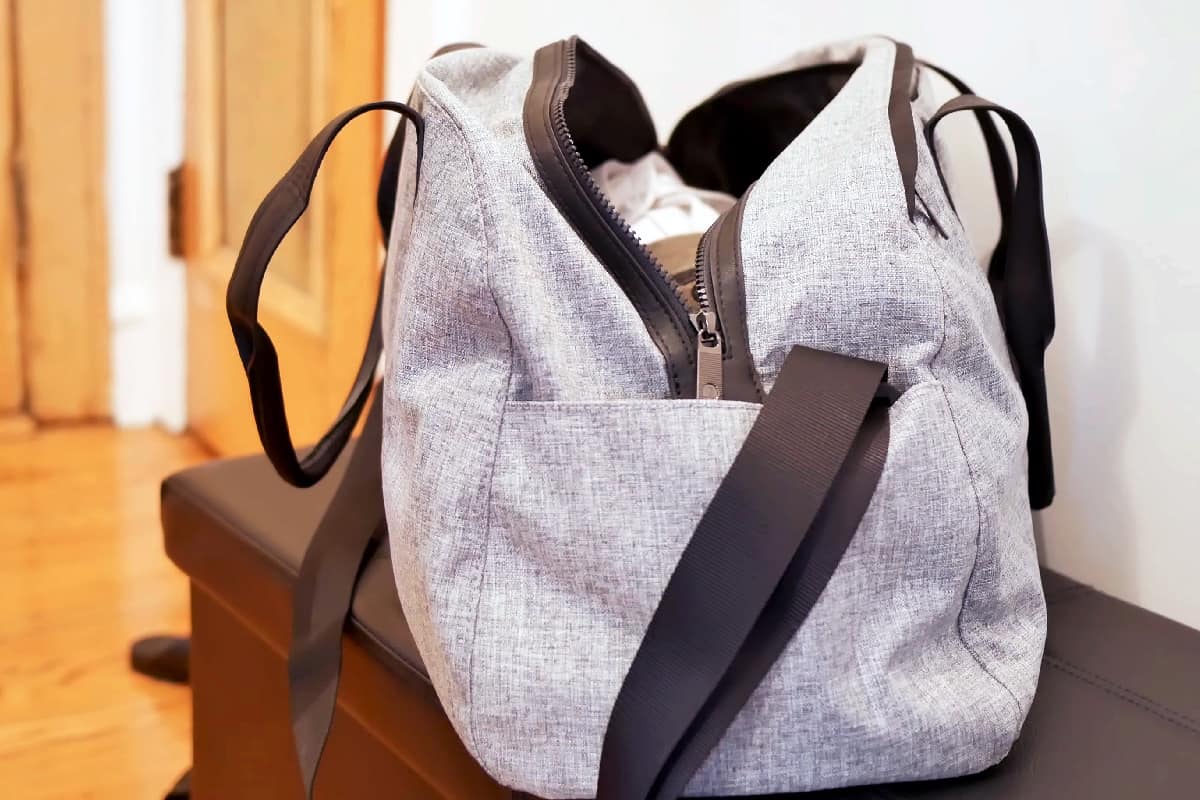 Grey duffel gym bag for sport and fitness