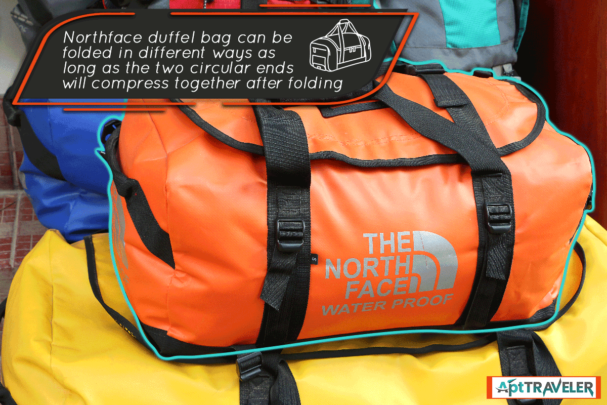 A North Face duffel bags for trekker and climbers selling along the street, How To Fold North Face Duffel Bag?
