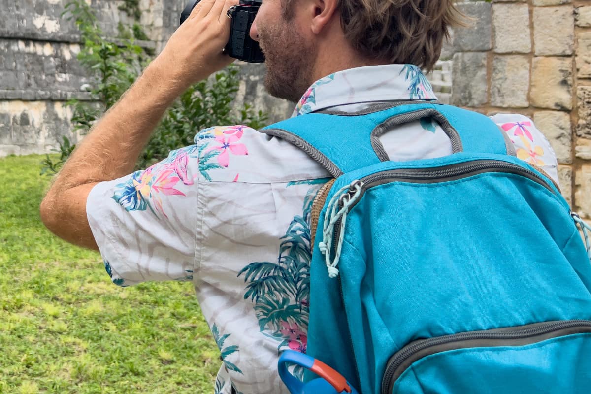 Man takes photos of a famous Mayan temple in Mexico