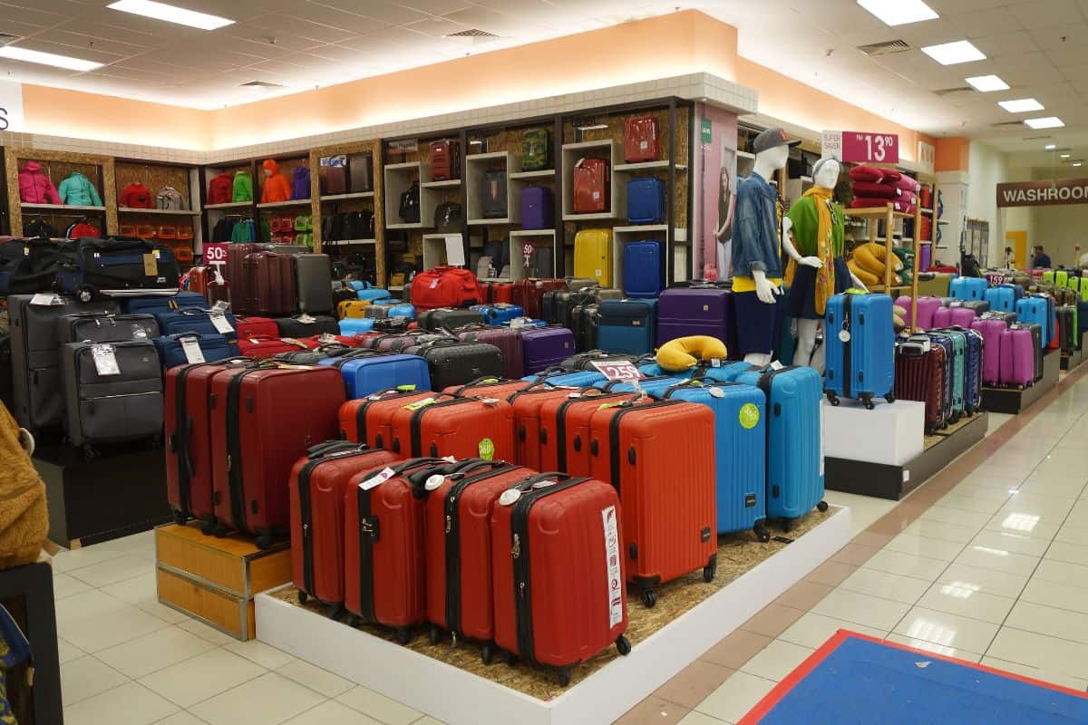 Travel luggage show case in shop 