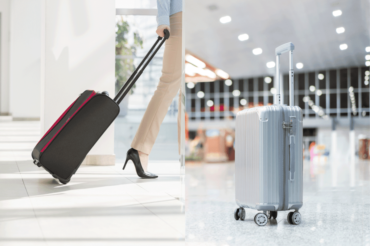 collaged photo of a two luggage glider luggage and a spinner luggage