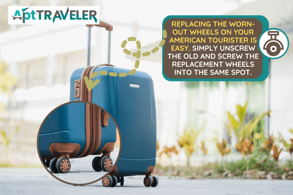 larger blue suitcase against the backdrop of the hotel lobby in the rays of sunlight. Vacation concept, summer travel. - Can You Replace Wheels On American Tourister Luggage?