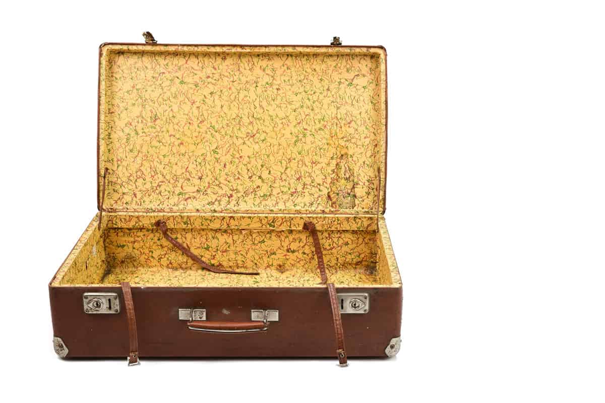 old suitcase, leather vintage suitcase, classic travel bag, photo of open suitcase