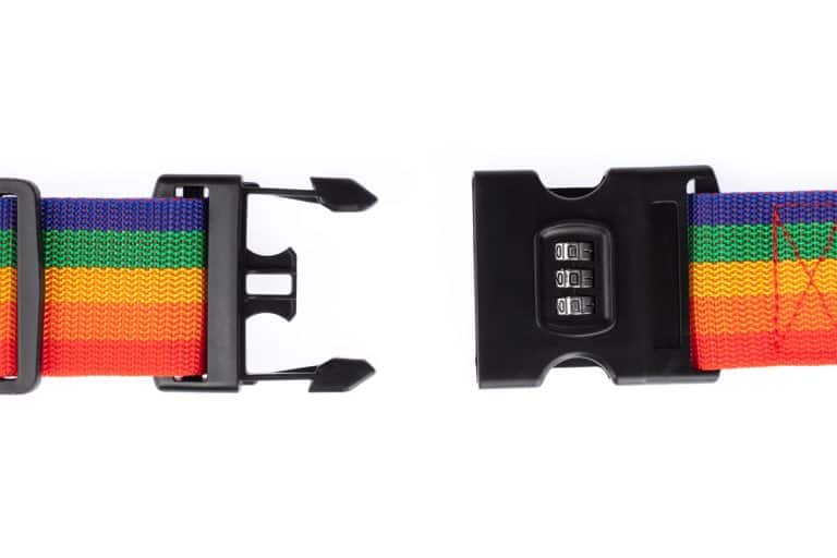 photo of a rainbow colored strap for luggage safety using code numbers, How To Change Code On Luggage Strap