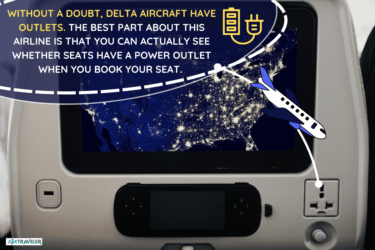 Airplane screen mockup with a power outlet. - Do Delta Planes Have Outlets?