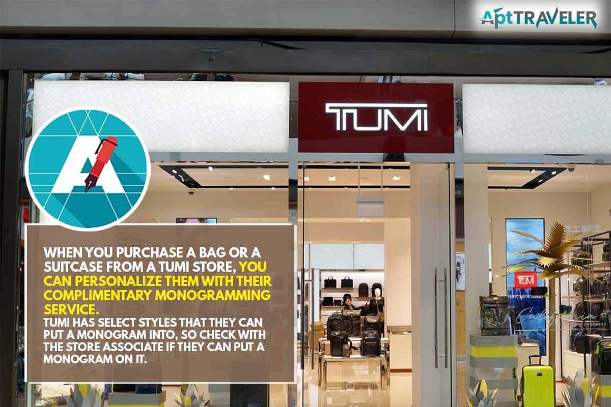 Exterior view of Tumi Retail Store in Marina Bay Sands Mall, Does TUMI Monogram In-Store?