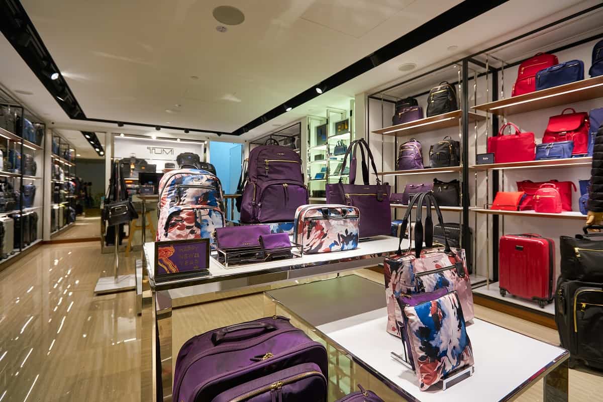 Which TUMI Products Can Be Monogrammed? TUMI bags on display at store in Singapore Changi Airport.