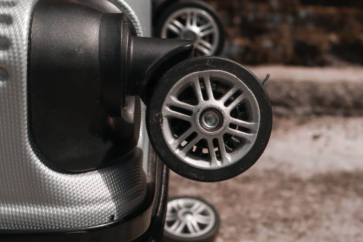 close up of suitcase wheels
