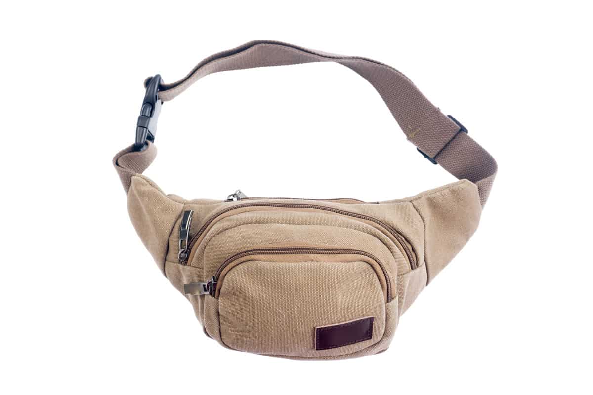 man with canvas fanny pack