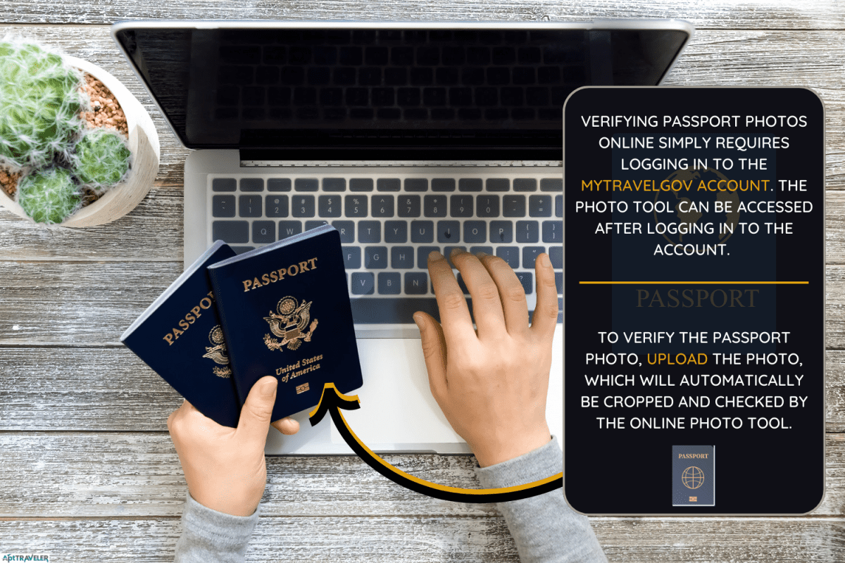 Person holding an American Passports while using a laptop computer - How Do You Verify Passport Photo Online